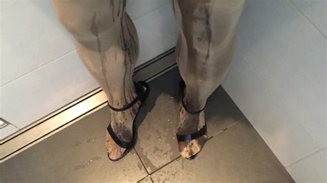 pissing in shiny pantyhose an high heels sandals gay