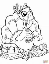 Coloring Turkey Cute Thanksgiving Pages Baskets Printable Drawing sketch template