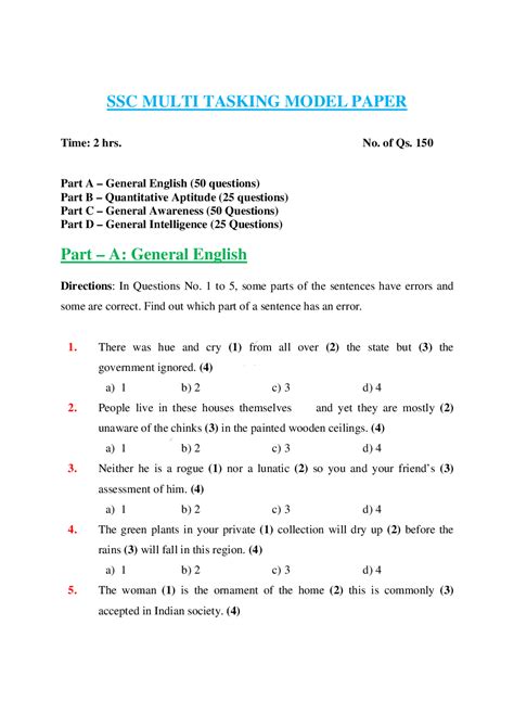 ssc mts model paper previous year  answer