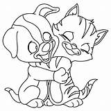 Puppy Kitten Coloring Pages Kitty Cat Clipart Outlined Kids Dog Illustration Cute Stock Hug Royalty Vector Hugging Each Other Kittens sketch template