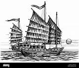 Boat Chinese Junk Alamy Stock Sketch sketch template