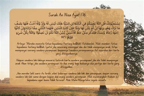 Surah An Nisa Ayat 176 Beserta Artinya Tentang Kalalah Muslim Terkini