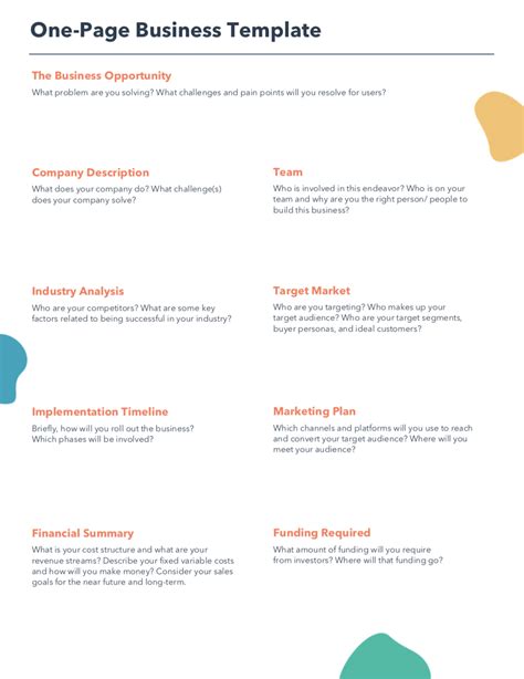 page business plan template  word  hubspot