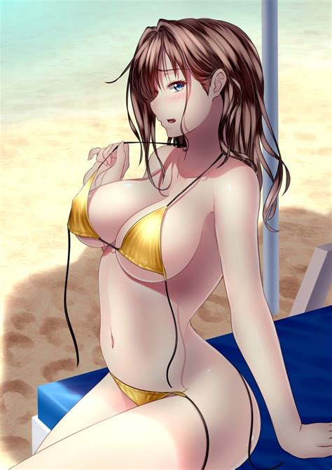 Hot Large Breasts Anime Milf Girl Take Off Her Bikini Top