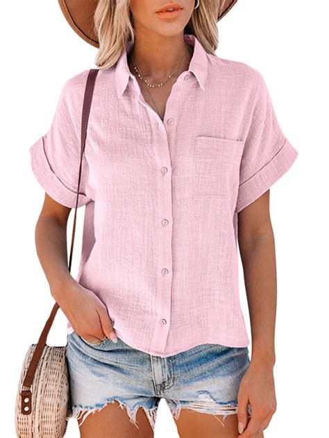 summer women short sleeve tops button  collar blouse tops  shirt