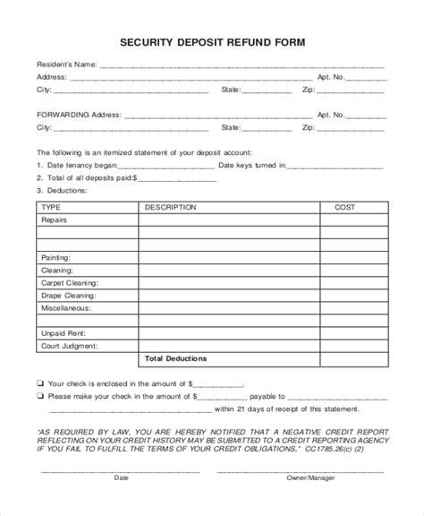 printable refund form template