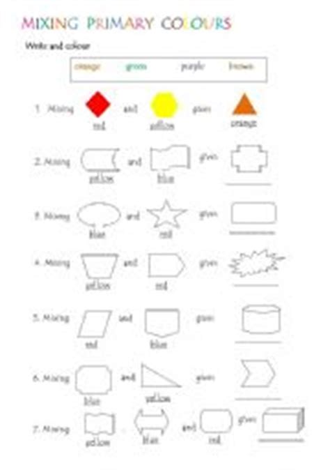 english worksheets mixing primary colours