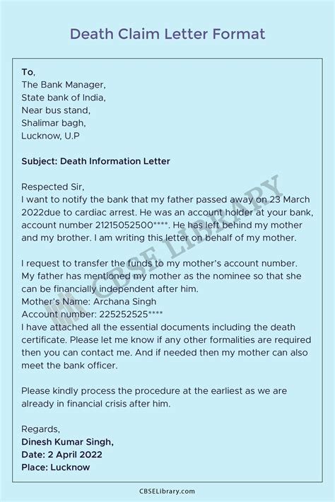 death claim letter format  bank sample letters  format