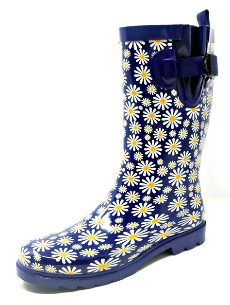 women rubber rain boots  mid calf waterproof garden boots daisies print walmartcom