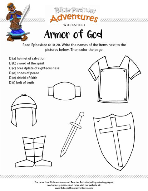 armor  god armor  god childrens church lessons bible worksheets