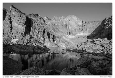 black  white picturephoto chasm lake  longs peak mt meeker  mount lady washington
