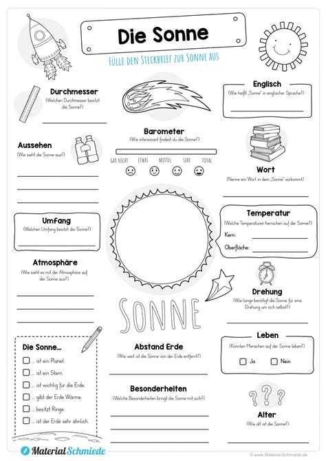 steckbrief zur sonne unterrichtsmaterial im fach sachunterricht