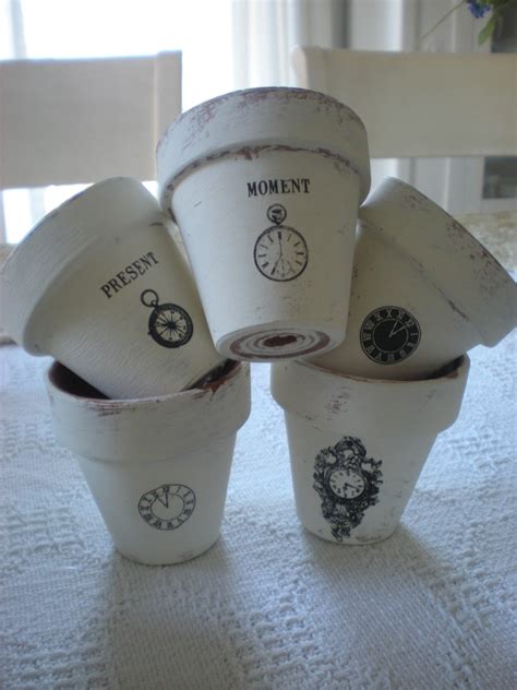 shabby moment  time chalk painted pots   white event