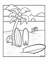 Coloring Pages Surfboard Beach Visit Summer sketch template