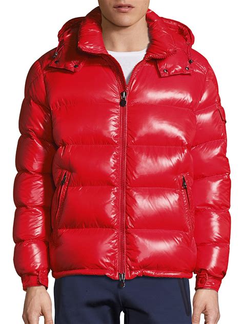 moncler synthetic maya shiny puffer jacket  red  men lyst