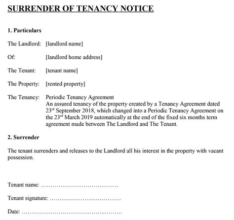 surrender of tenancy notice for tenants