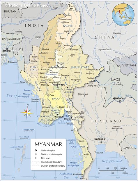 administrative map  myanmar nations  project