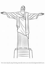 Draw Christ Redeemer Drawing Brazil Step Sketch Drawings Wonders Coloring Template Learn Change Pages Places sketch template