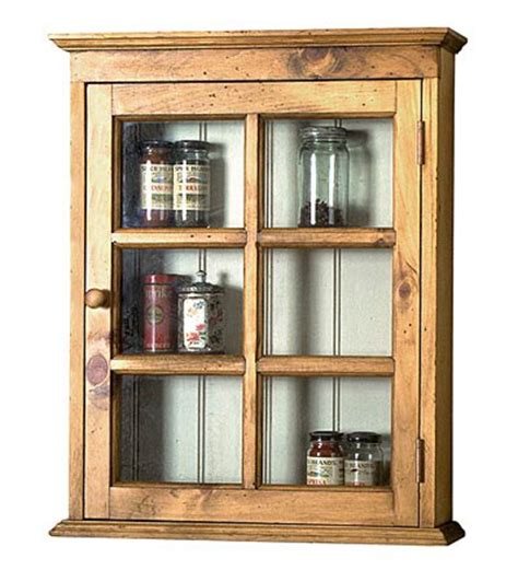 Pine Wall Cabinet With Glass Pane Door And Beadboard Back