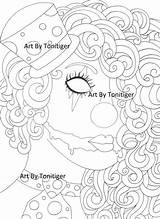Coloring Clown Scary Girl Pages Clowns Etsy Drawing Halloween Instant Digital Artwork sketch template