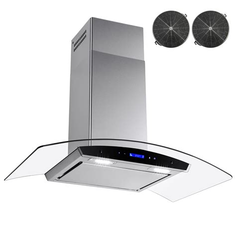 akdy   wall mount range hood  stainless steel  tempered glass touch control