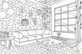 Coloring Room Living Interior African Pages Style Printable House Adult Supercoloring Drawing Work Categories Books sketch template