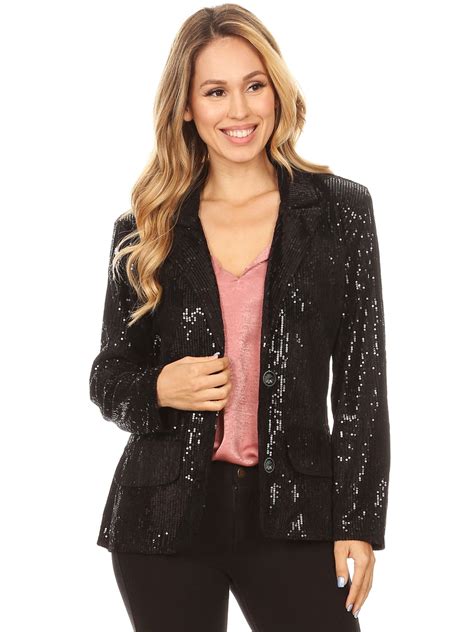 fashion womens evening sparkle sequins long sleeve blazer jacket