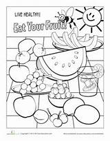 Coloring Food Pages Healthy Kids Fruit Worksheets Kindergarten Worksheet Nutrition Printable Color Education Groups Sheets Number Vegetables Fruits Colouring Eating sketch template