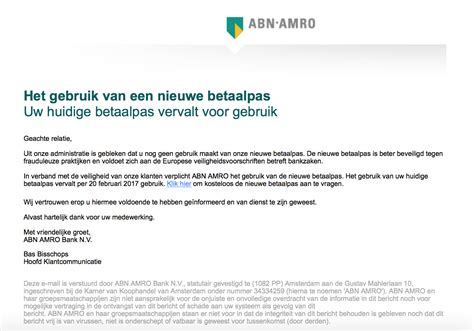 pas op voor phishingmail abn amro  nieuwe betaalpas opgelicht avrotros programma