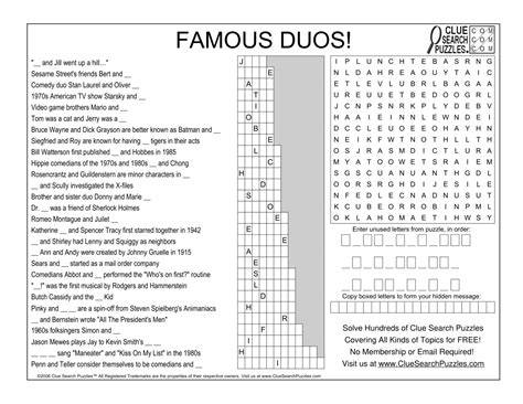 famous duos trivia quiz clue search puzzles