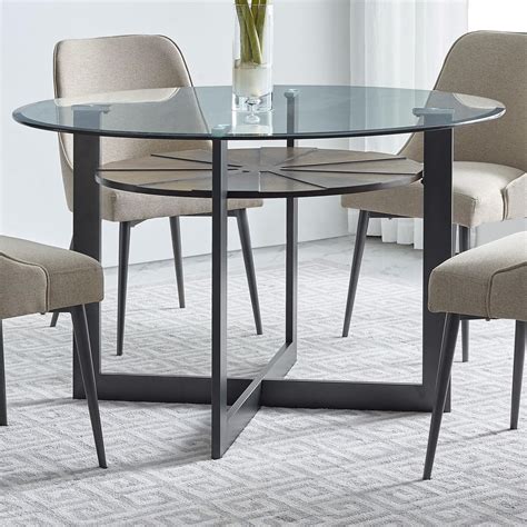 Steve Silver Olson Ss Contemporary Round Glass Dining Table With Iron
