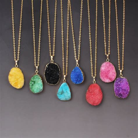 druzy natural stone necklace classic crystal pendant necklaces