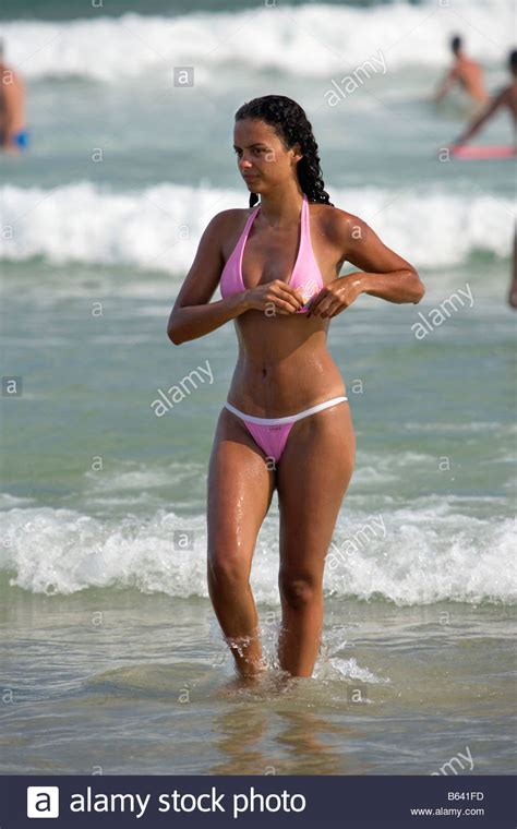 Brazil Sao Paulo Woman At Beach At Praia Enseada In