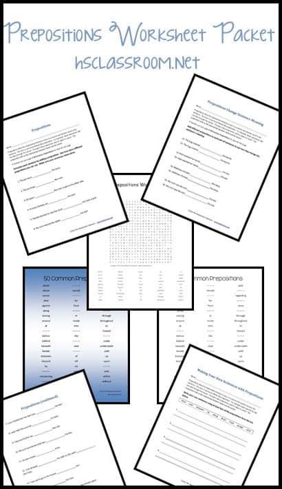 prepositions worksheets  middle school