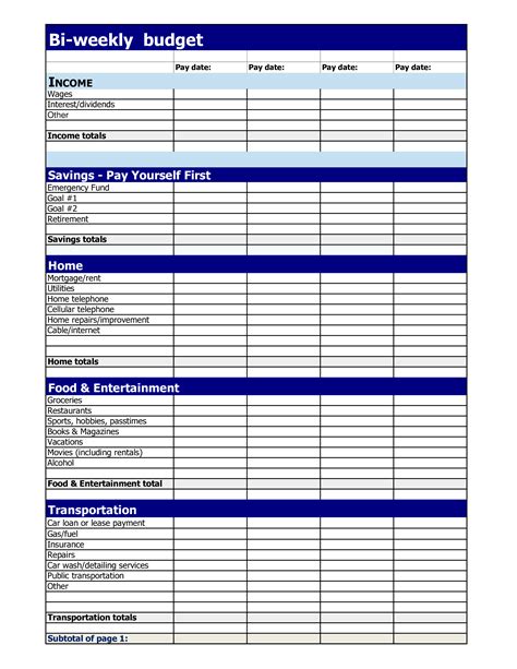 bi weekly budget printable printable blank world