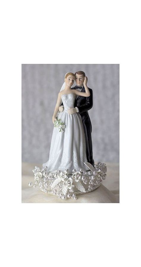 Rose And Pearls Bride And Groom Cake Topper Silver Or Gold Etsy