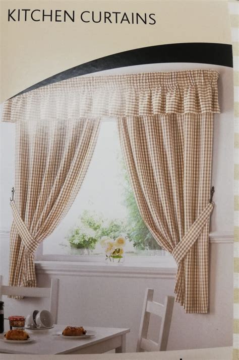 gingham ready  kitchen curtains  beige chiltern mills curtains blinds bedding