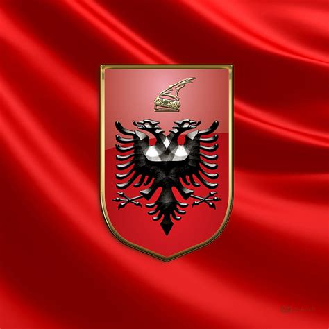 albania coat of arms over flag digital art by serge averbukh fine