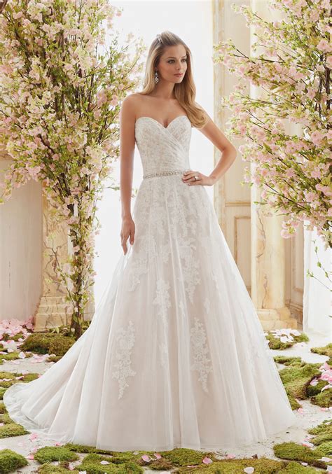 Tulle On Beaded Lace Appliques Wedding Dress Style 6834