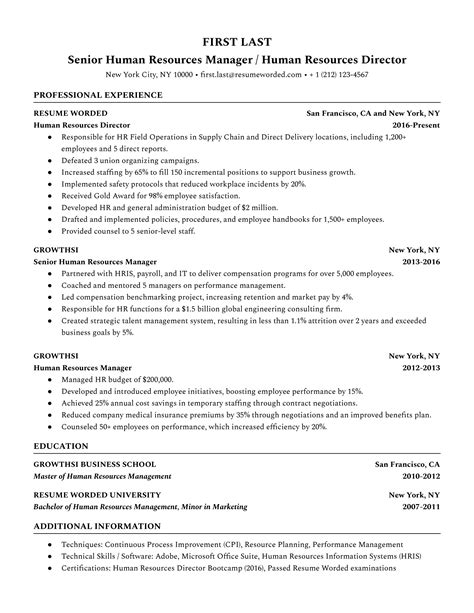 human resources resume template word