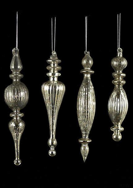 Antique Silver Finial Vintage Mercury Glass Christmas Tree Ornaments