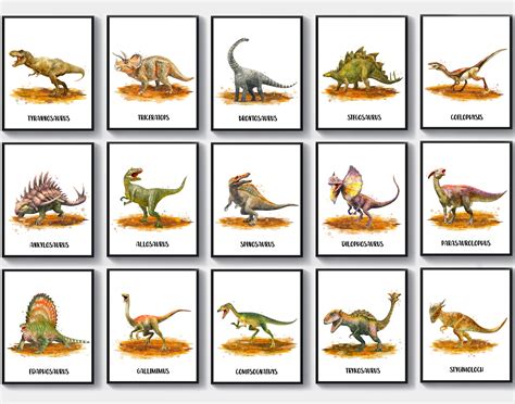 popular types  dinosaurs posters watercolor dinosaur art