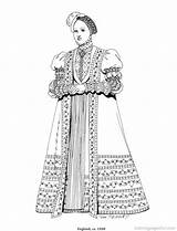 Coloring Pages Renaissance Clothing Costumes Book Costume Fashion History Vintage Women Medieval Comments sketch template