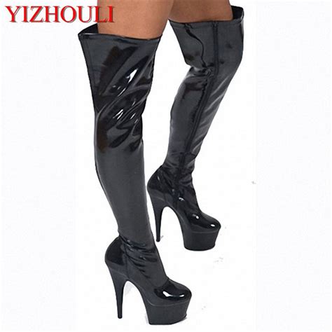 Black 15cm High Heel Thigh High Boots For Women Zipper Motorcycle Boots