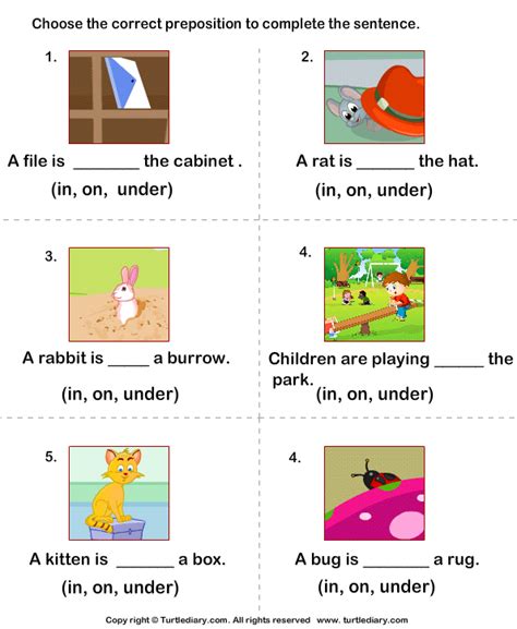 prepositions    worksheet turtle diary