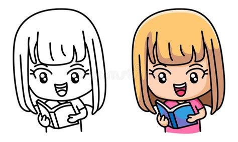 girl read book coloring page  kids stock vector illustration