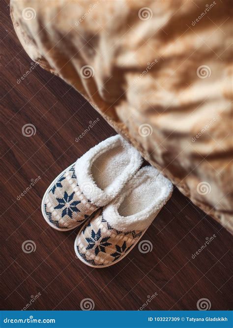 pantoffels op vloer stock afbeelding image  mening