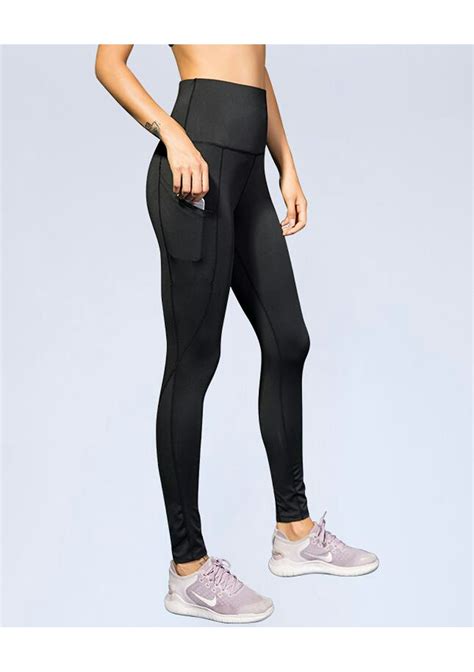 womens workout leggings  side pocket black onceit