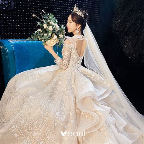 Luxury Gorgeous Champagne Bridal Wedding Dresses 2020