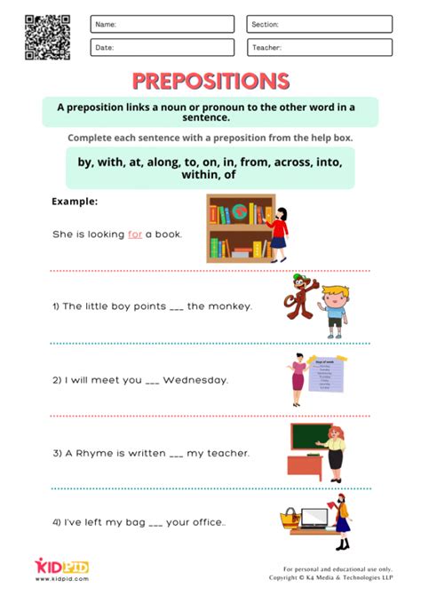 identify correct prepositions worksheets  grade  kidpid